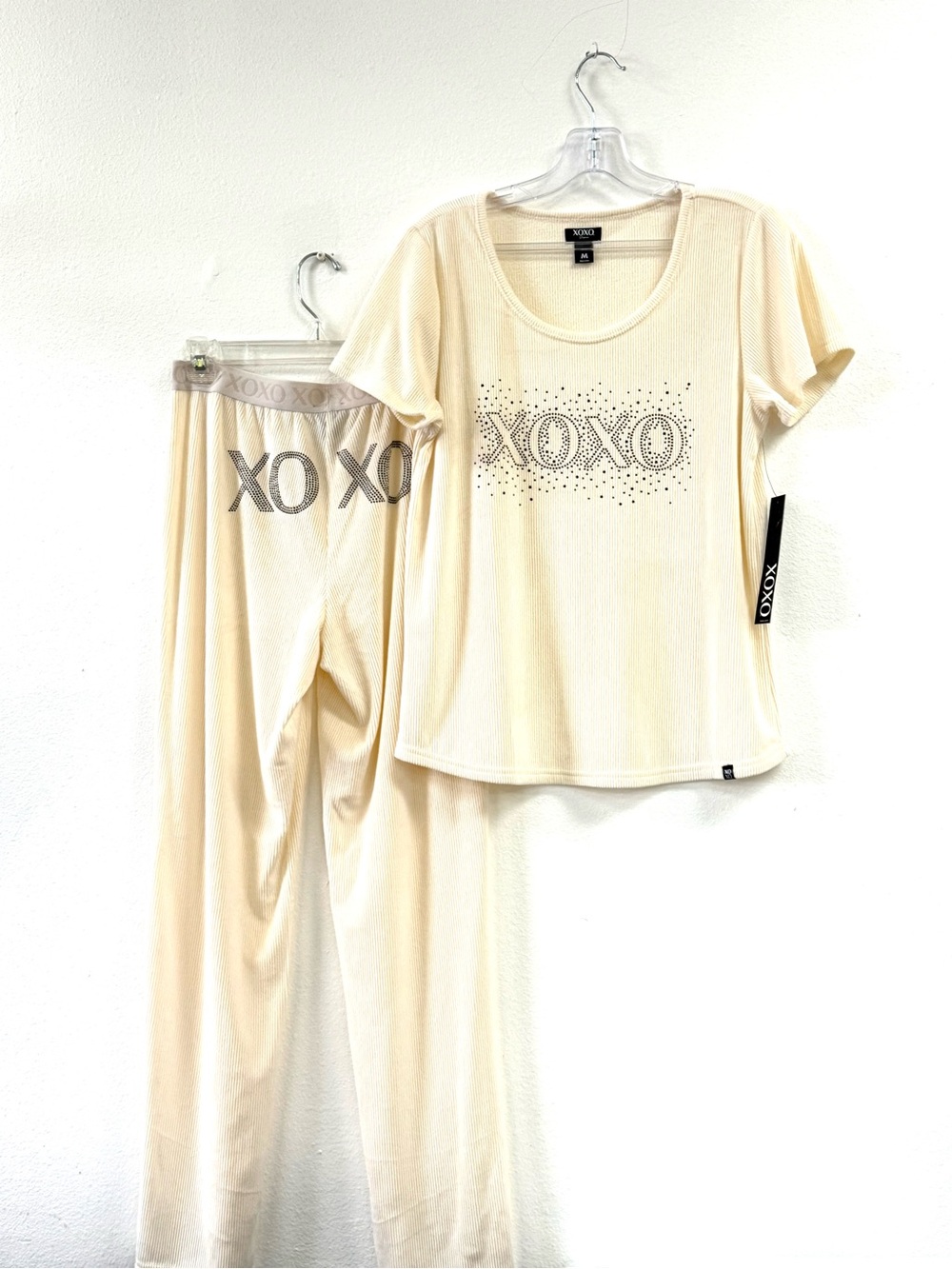 XOXO Women's Ribbed Short-Sleeve Pajama Set with Logo